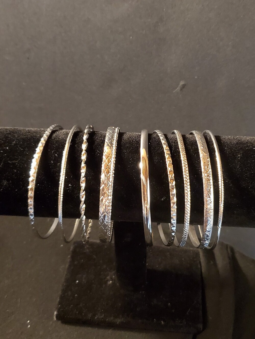 New 10-Piece Silver-Tone Classic Stackable Bangle Set - Mixed Textured Hoops